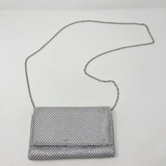 INC International Concepts Silver Gray Prudence Shiny Mesh Clutch Crossbody Bag - Picture 1 of 9